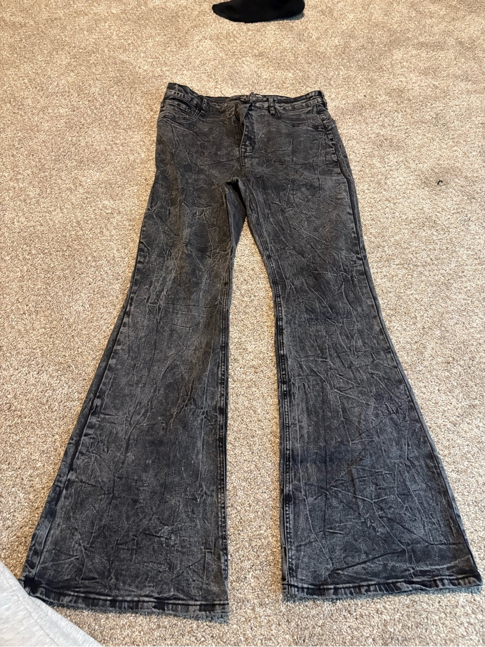 Fashion Nova Women's Black Acid-Wash Flare Jeans